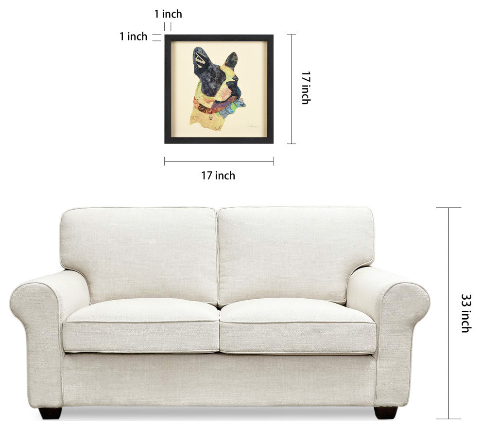 Boston Terrier Dog Dimensional Handmade Collage Wall Art Framed Under Glass