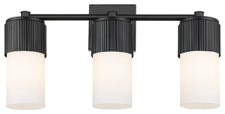 Bolivar 3 Light 7" Bath Vanity Light, Matte Black, Matte White Glass