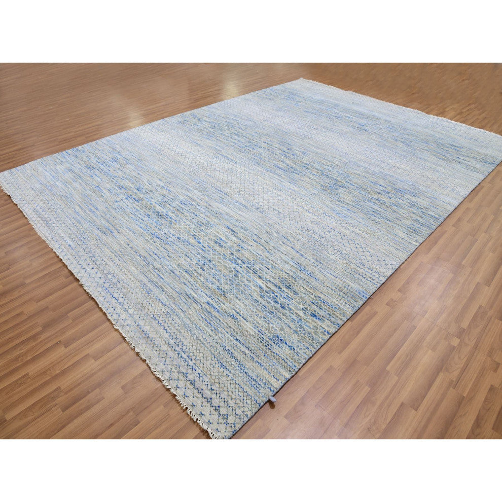 Cadet Gray Dyed 100% Wool Hand Knotted Chiaroscuro Collection Rug, 10'x14'1"