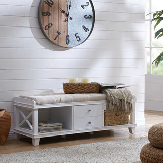Condray White Upholstered Storage Bench