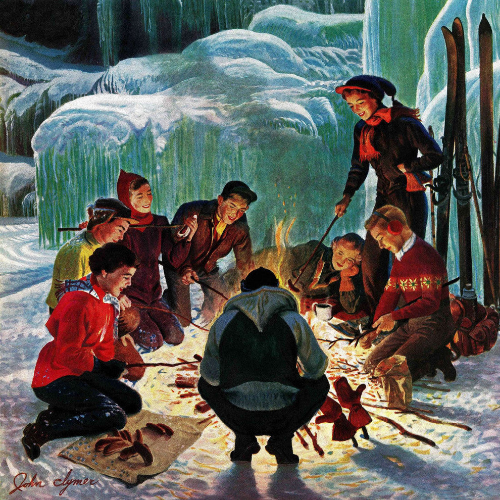 "Apres Ski Bonfire" Painting Print on Canvas by John Clymer
