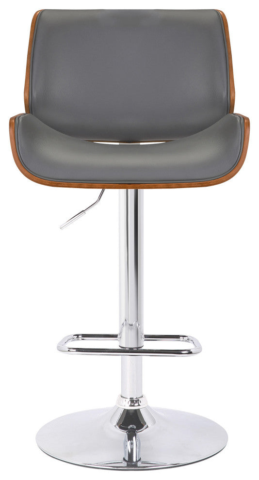 Gray Upholstered Chrome Base Adjustable Bar Stool