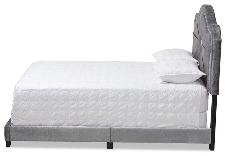 Embla Modern and Contemporary Grey Velvet Fabric Upholstered King Size Bed