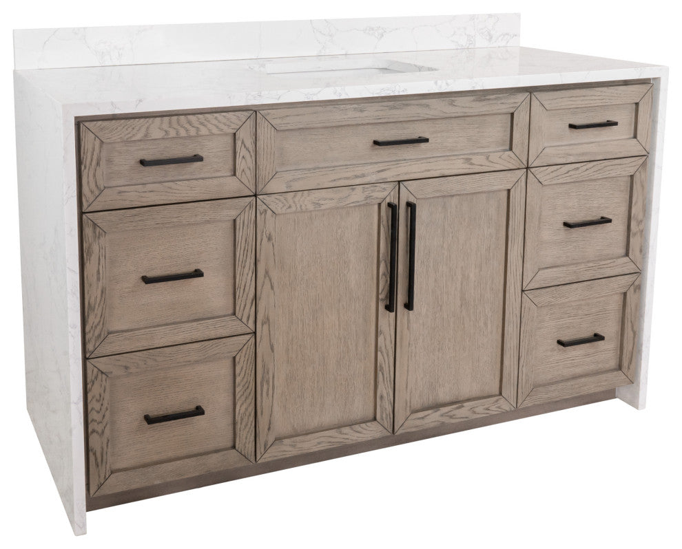 Palisade 60" Bathroom Vanity, Gray Oak, Engineered Marble, Single