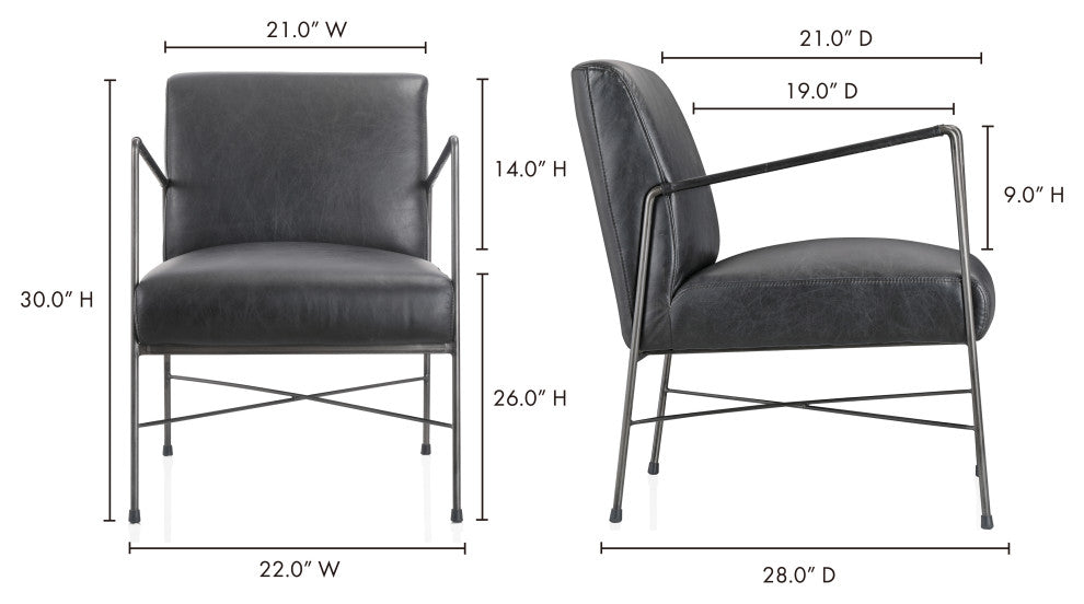 Dagwood Leather Arm Chair Onyx Black Leather