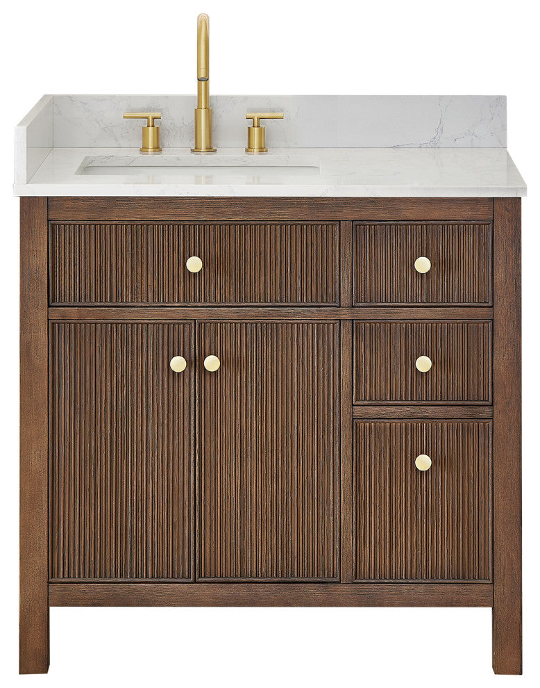 Cerrito Bathroom Vanity, Brown Brushed Oak, 36" Single, Without Mirror