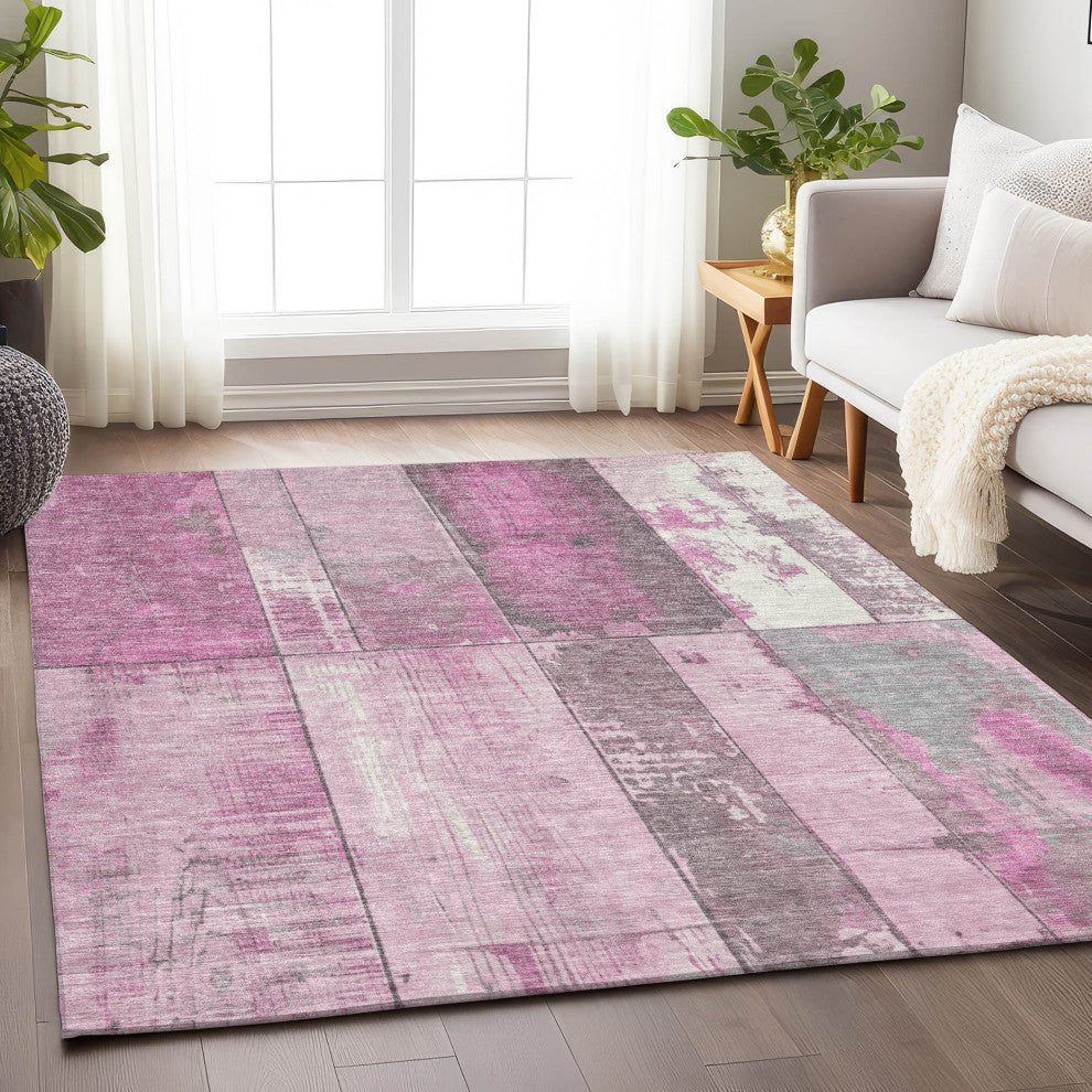 Machine Washable Indoor/Outdoor Chantille ACN1877 Pink 3' x 5' Rug