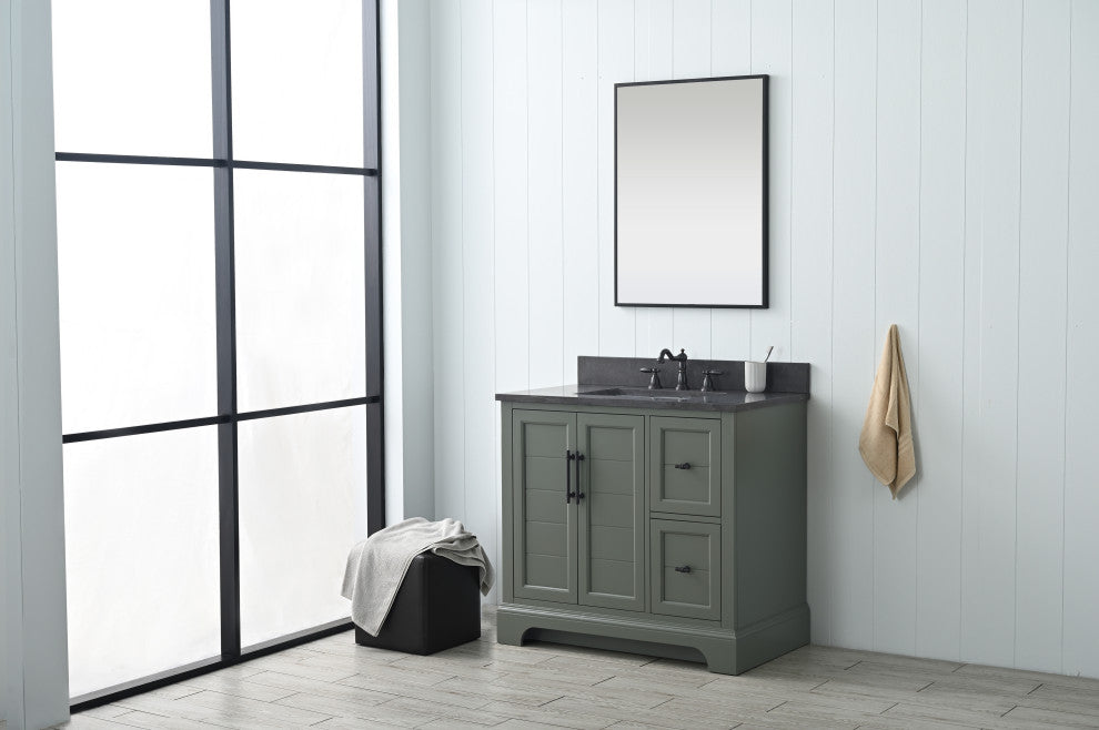 Vanity Art Bathroom Vanity With Sink & Top, Vintage Green, 36", Black Stone