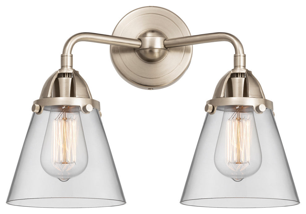 Small Cone Bath Vanity Light, Brushed Satin Nickel, Clear, Clear
