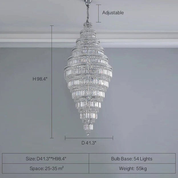 Chrome Extra Large Crystal Chandelier  41.3D"x98.4H", White Light