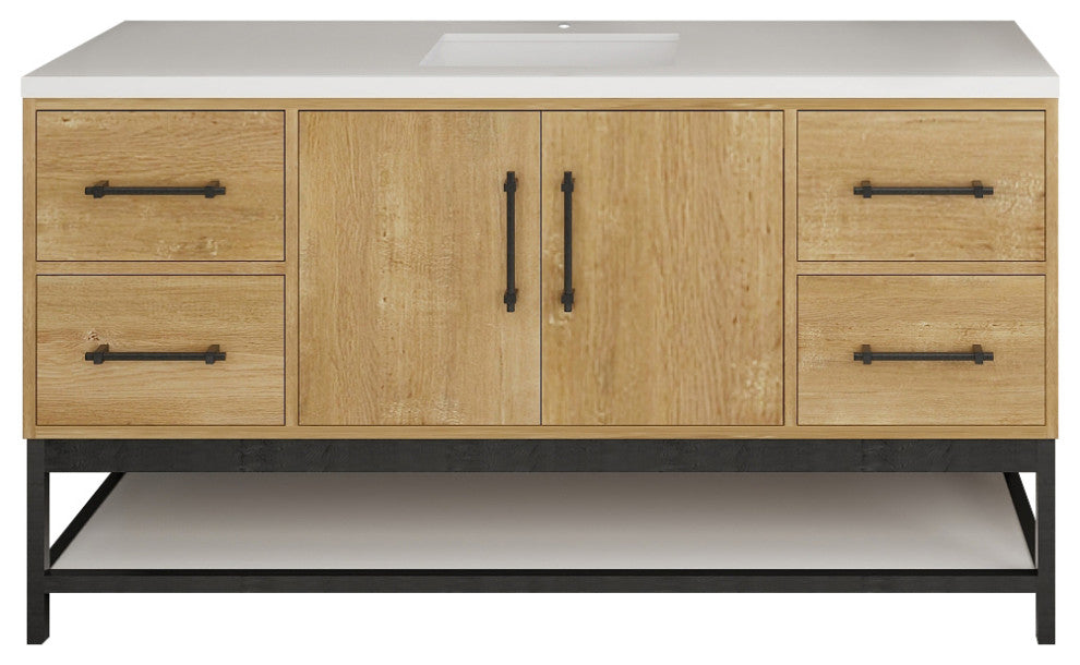 Victoria 60'' Solid Wood Open Shelf Bath Vanity Single Sink, Oak