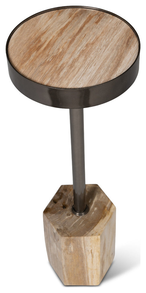 Relique Dinah Drink Table, Nickel Frame, Natural Light Top