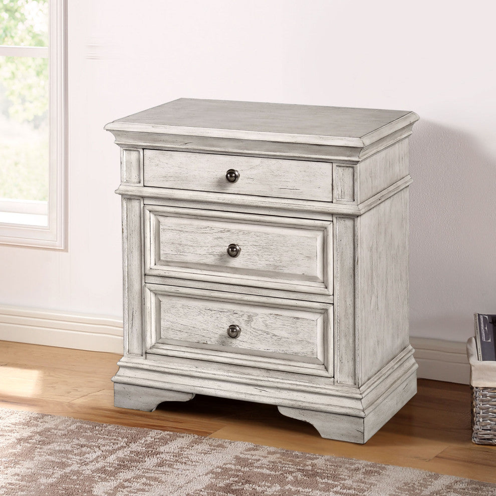Highland Park Nightstand, Distressed Rustic Ivory