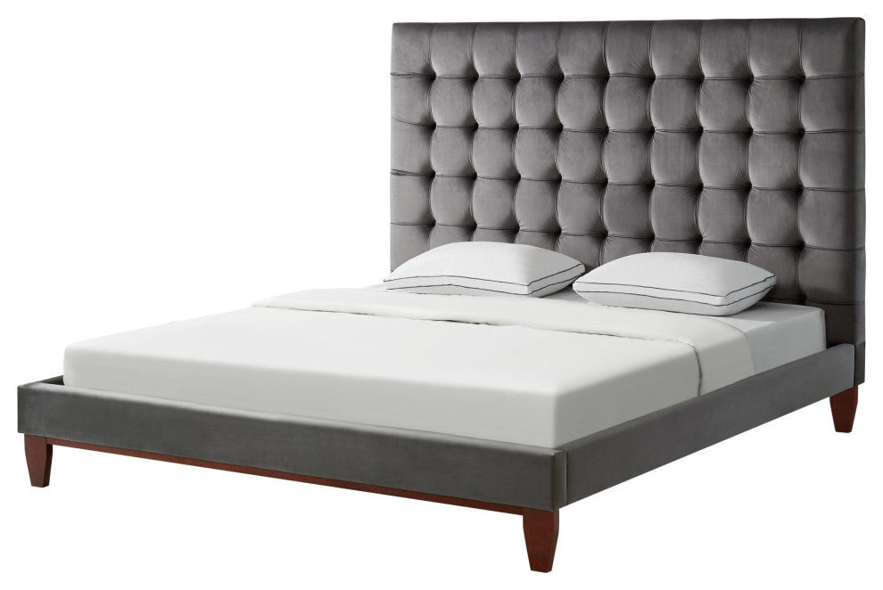 Baldwin Button Tufted Platform Bed, Silver Gray, Queen