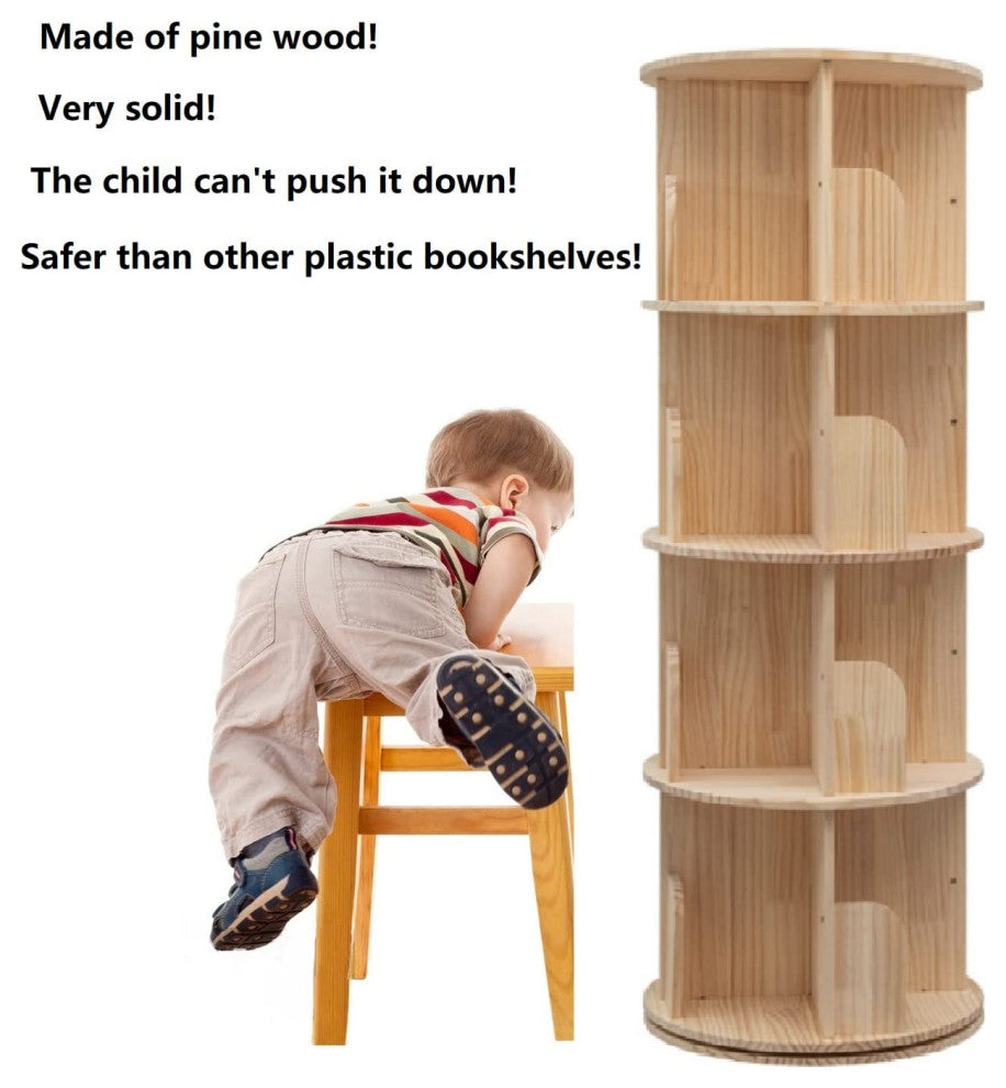 Rotating Bookshelf 360 Display 4 Tier Floor Standing for Kids and Adults