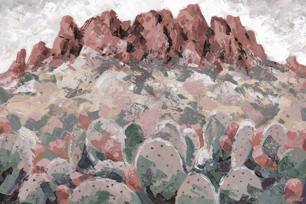 "Cactus in Red Rock" Painting Print on Wrapped Canvas, 45x30