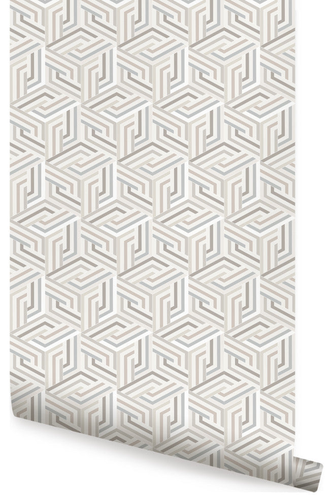 OP Art Line 3D Cubes Peel and Stick Vinyl Wallpaper, 24"w X 108"h