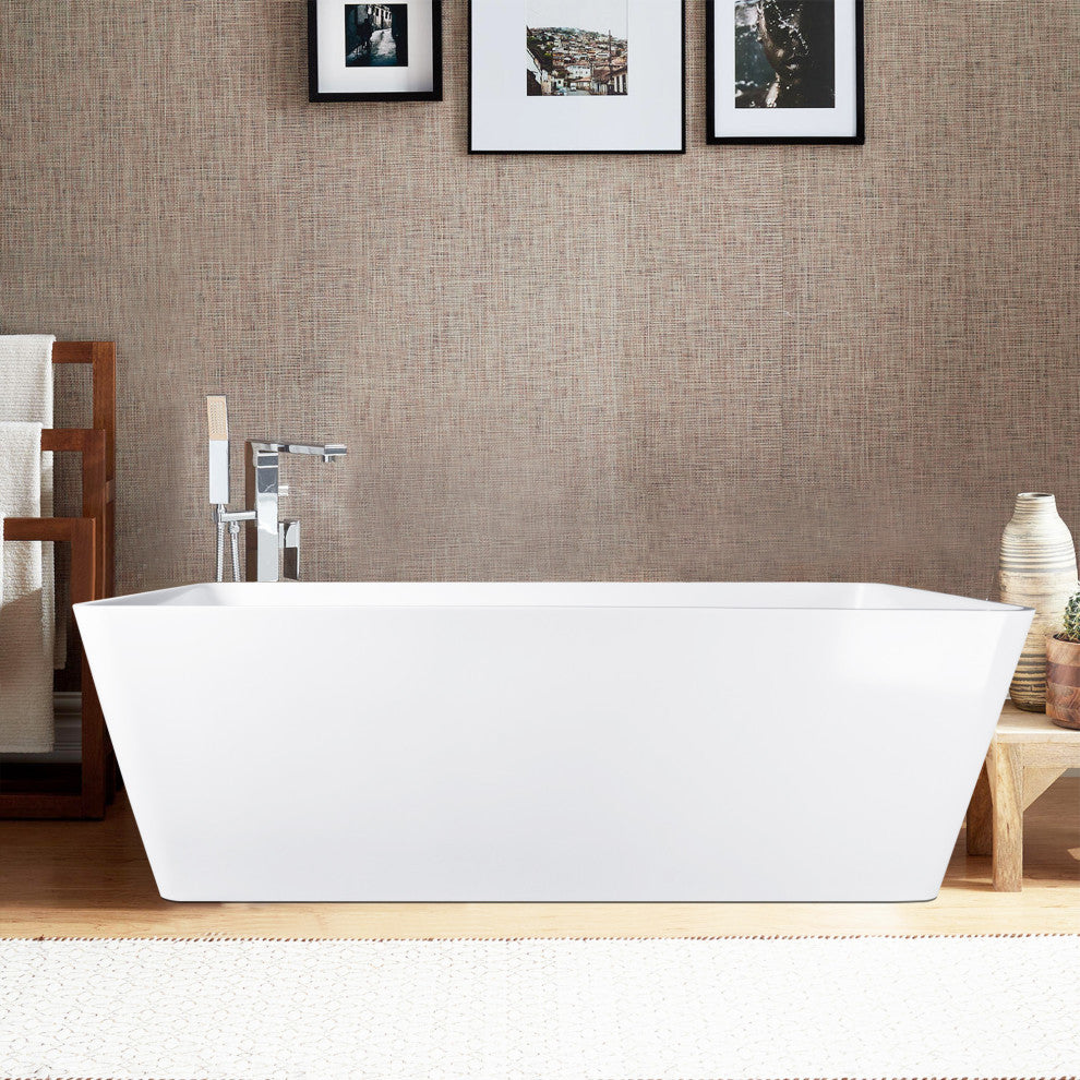 Vanity Art Solid Surface Resin Stone Freestanding Bathtub, Glossy White, 59 in. X 30 in.