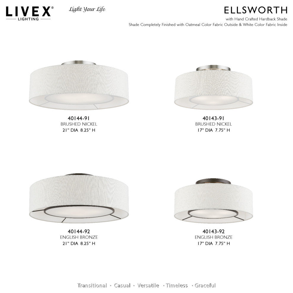 Ellsworth 4 Light English Bronze With Shiny White Accents Semi-Flush