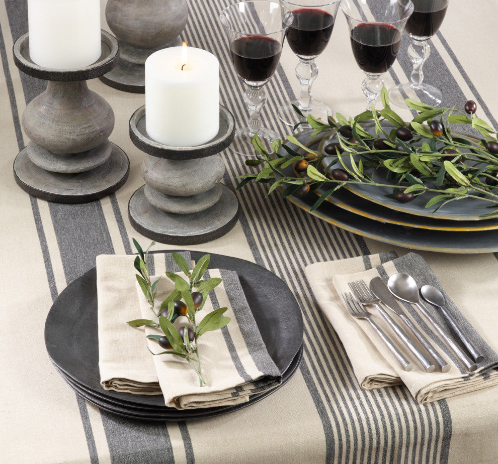 Cotton Tablecloth With Banded Design, 72"x72"