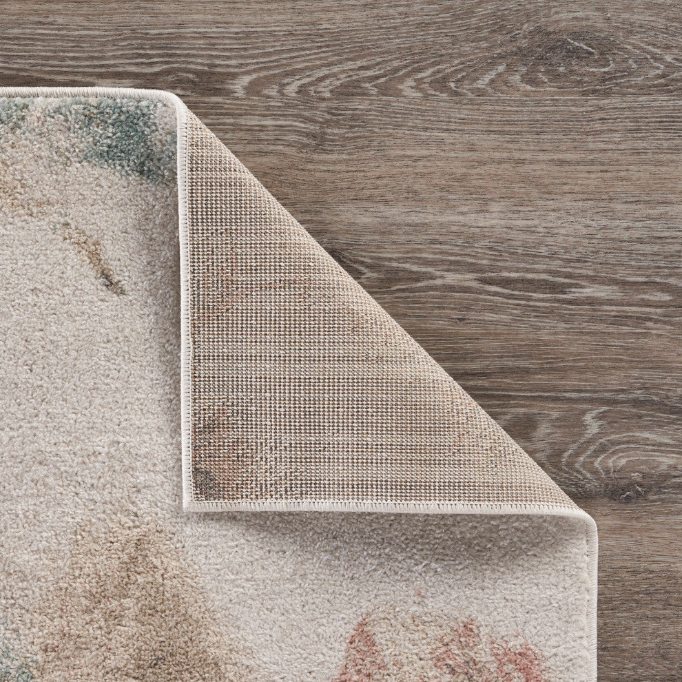 5' x 7' Ivory Soft Floral Artwork Area Rug