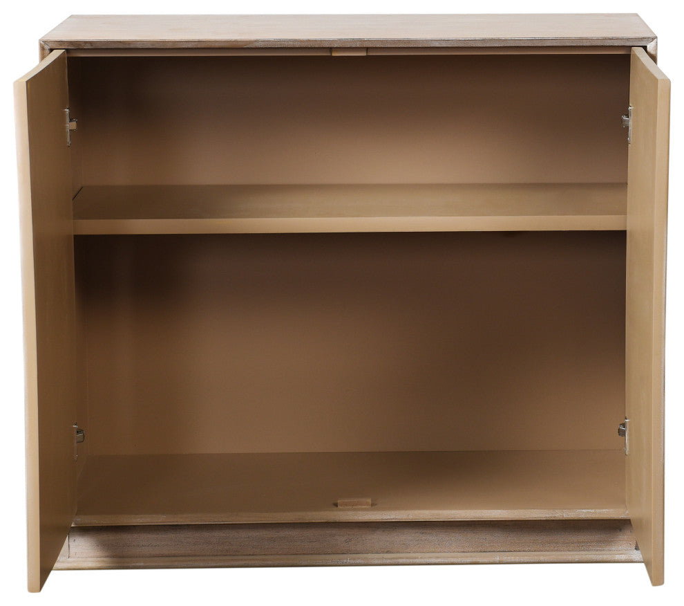 Melrose Cabinet-Two Woven Cane Doors-Light Bisque Finish-White Wash Top Coat