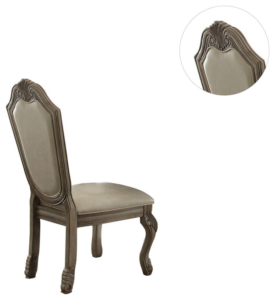 Set of 2 PU Upholstered Side Chair, Antique White Finish