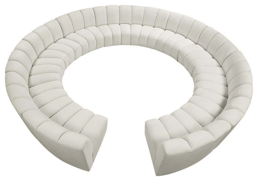 Infinity Channel Tufted Velvet Modular Chair, Cream, 12 Piece