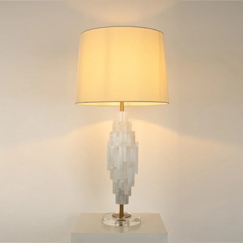 Translucent Tiered Natural Selenite Stone Table Lamp