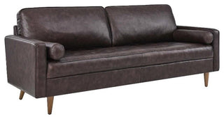 Modway Valour 81" Modern Style Top Grain Leather Sofa in Brown Finish