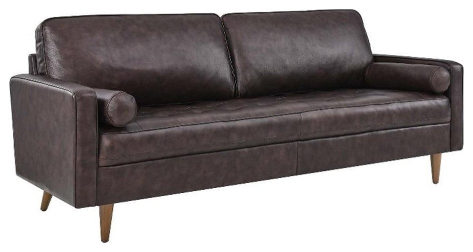Modway Valour 81" Modern Style Top Grain Leather Sofa in Brown Finish