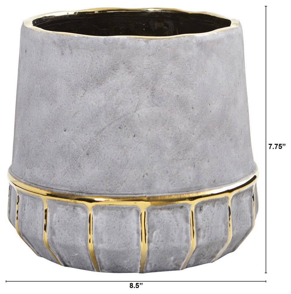8.5" Regal Stone Decorative Planter With Gold Accents