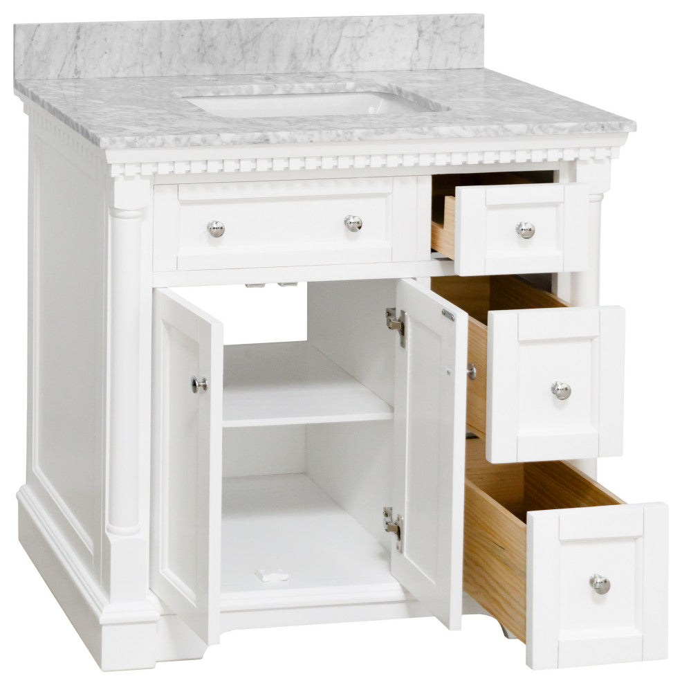 Sydney 36" Bathroom Vanity, White, Carrara Marble