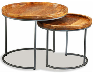 vidaXL Side Table Set of 2 Round Coffee Table Nesting Table Solid Mango Wood