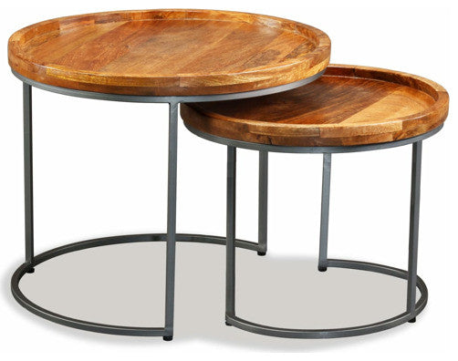 vidaXL Side Table Set of 2 Round Coffee Table Nesting Table Solid Mango Wood