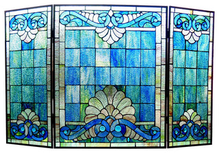 KEANU Tiffany-style 3pcs Folding Victorian Fireplace Screen 44inches Wide