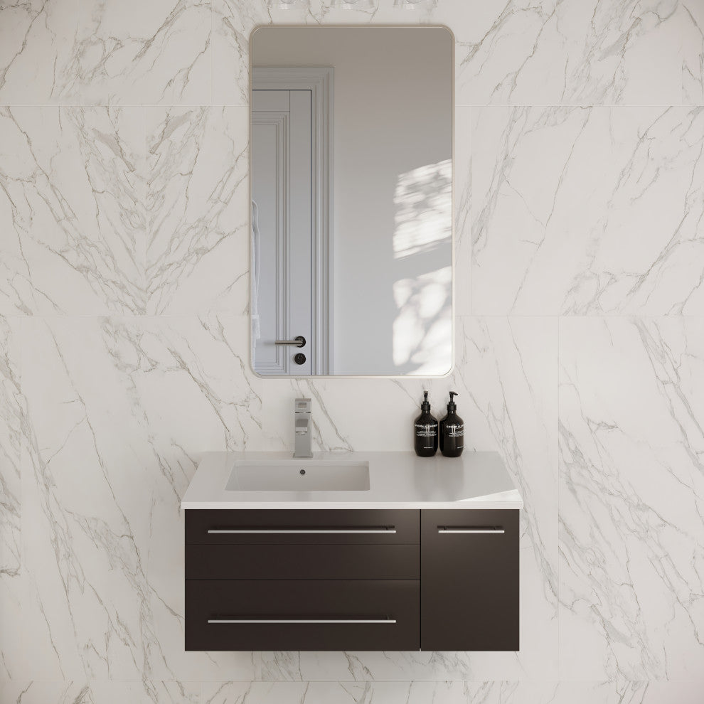Lucera Wall Mount Undermount Sink Bathroom Cabinet, Espresso, Left