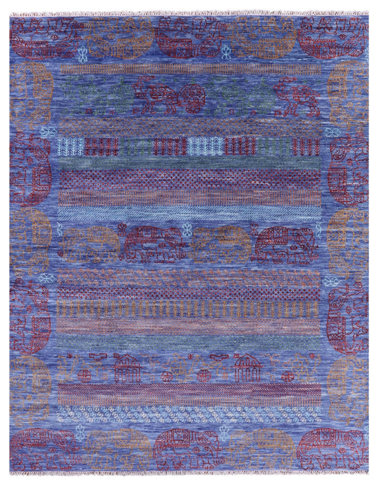 Handmade Persian Gabbeh Elephant Design Wool Rug 8' 2" X 10' 2" - Q13612