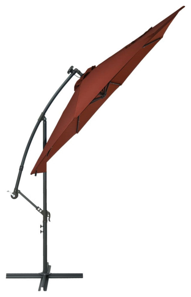 Vidaxl Cantilever Umbrella With Led Lights And Steel Pole Terracotta