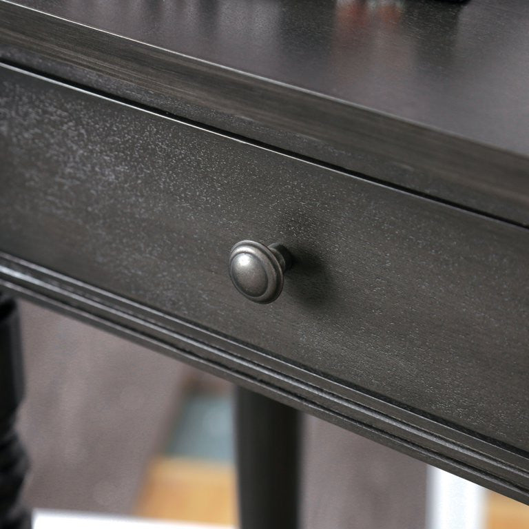Transitional Console Table, Turned Legs With Shelf & 2 Spacious Drawers, Gray
