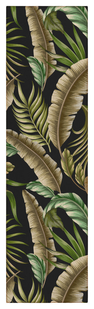 Indoor/Outdoor Tropics TC1 Black Machine Washable 2'3" x 7'6" Runner Rug