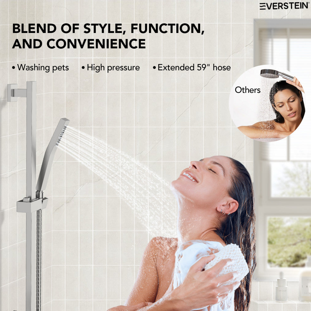 Dual-Function Waterfall & Rainfall Shower Faucet Set With Rough-In Valve, Brushed Nickel
