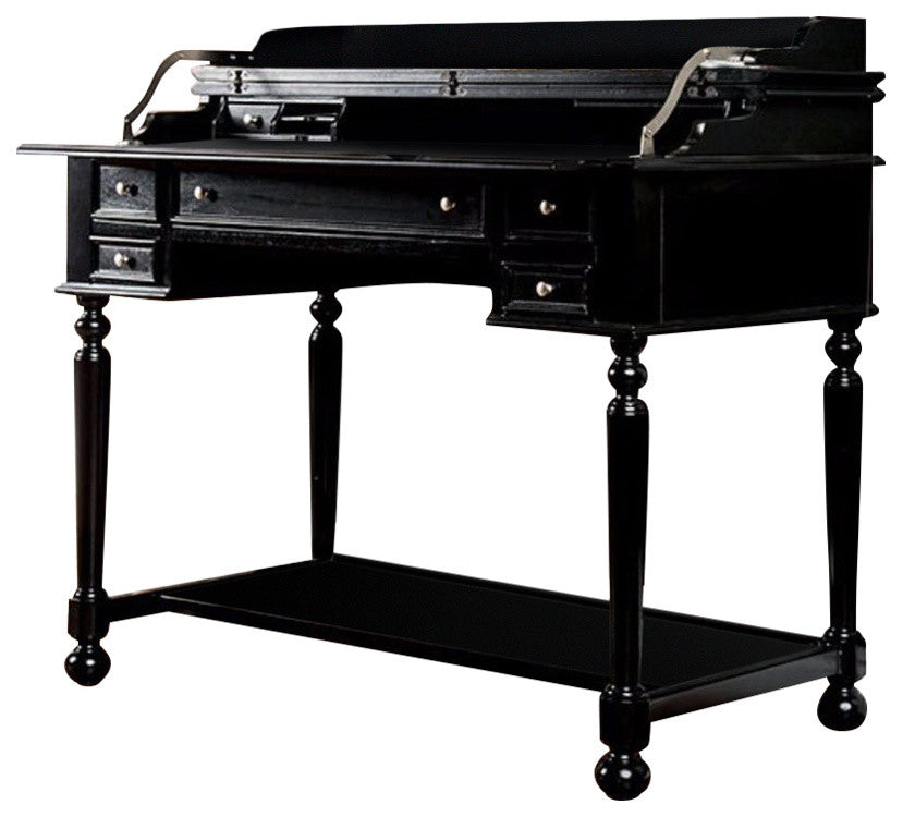 Wooden Secretary Desk With Multiple Drawers, Black