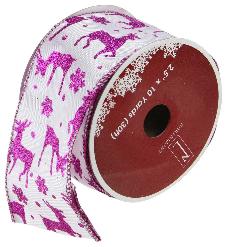 Reindeer & Star White Wired Christmas Craft Ribbon