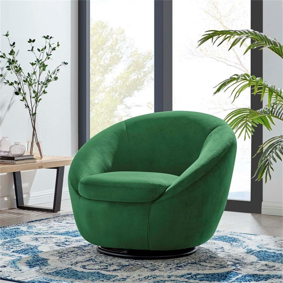 Buttercup Performance Velvet Performance Velvet Swivel Chair, Black Emerald