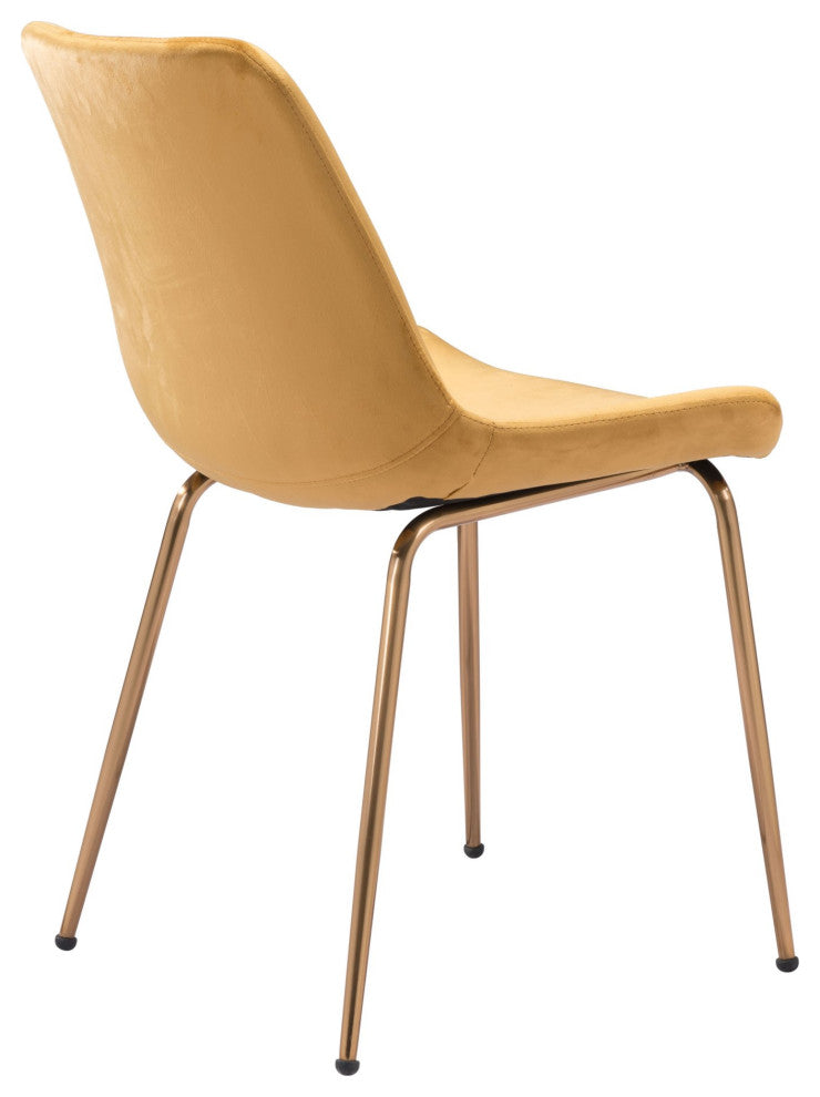 Dining Chair, Set of 2, Steel Metal, Fabric, Yellow, Gold, Kitchen Cafe Bistro