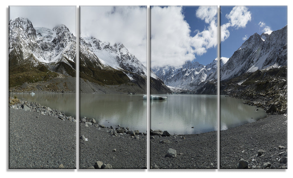 New Zealand Mountains Panorama, Large Landscape Canvas Art, 48"x28", 4 Panels