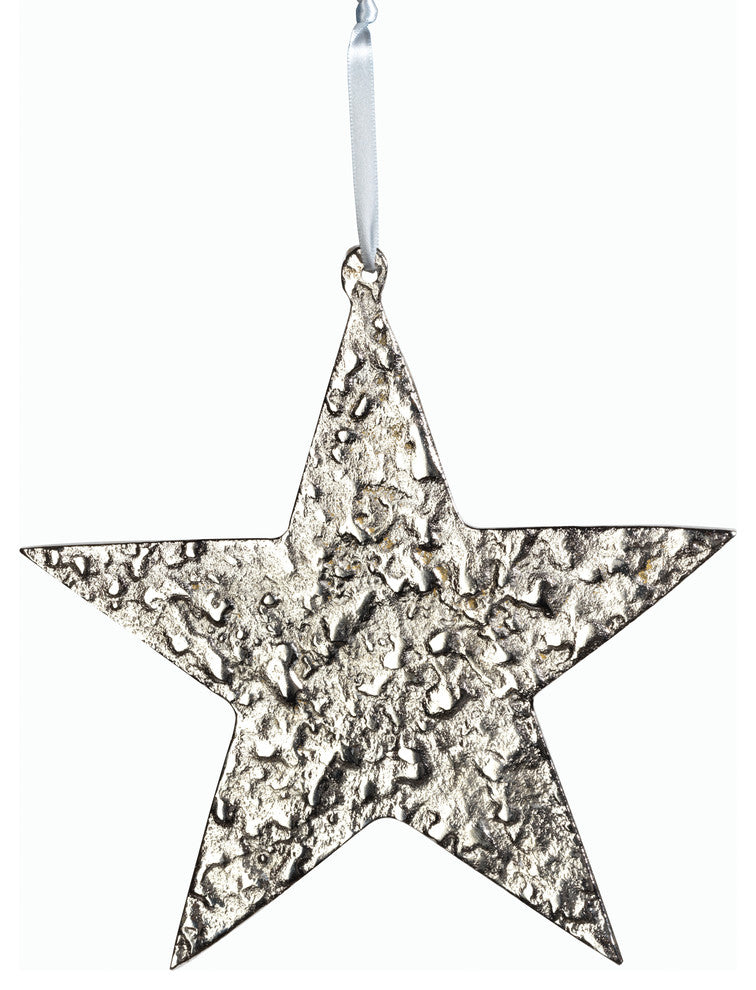 8" Tall Aluminum Large Christmas Star Ornament, Silver, Set of 6