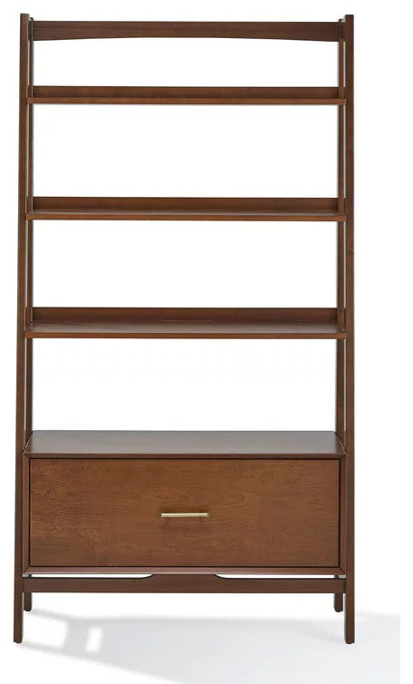 Mid Century Modern Bookcase, Open Compartments With Lower Cabinet, Mahogany