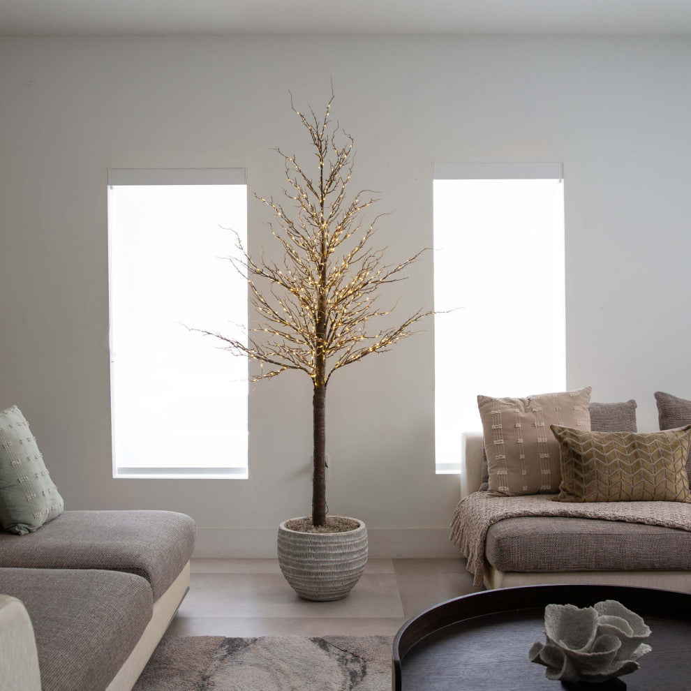 Pre-Lit Artificial Twig Tree With Warm White LED Lights, 6'